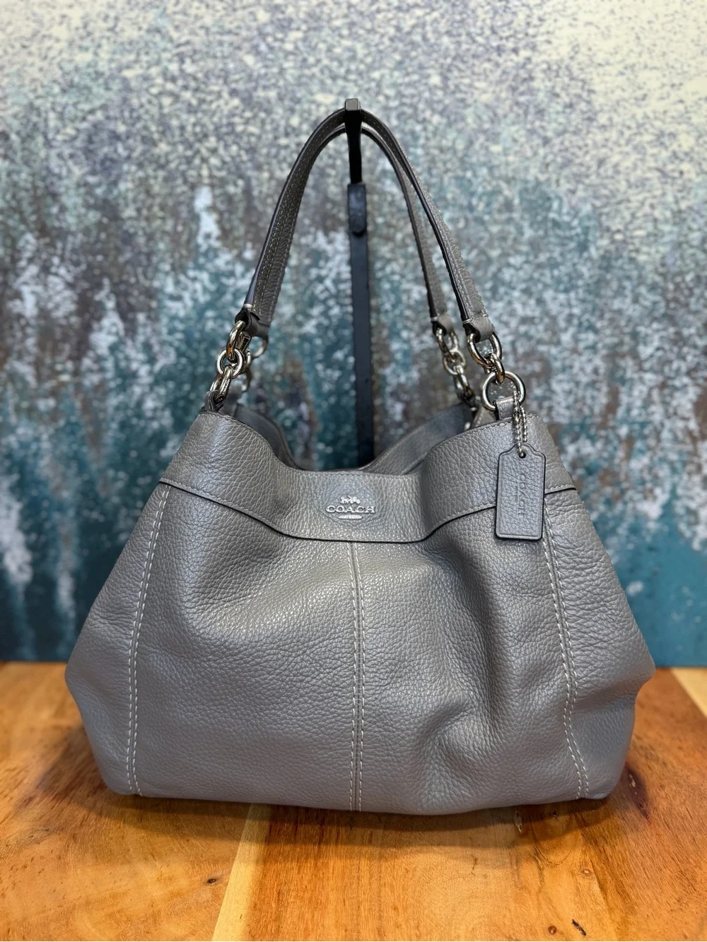 Coach 2018 Classic Lexy Shoulder Bag Pewter Gray Pebbled Leather Hobo